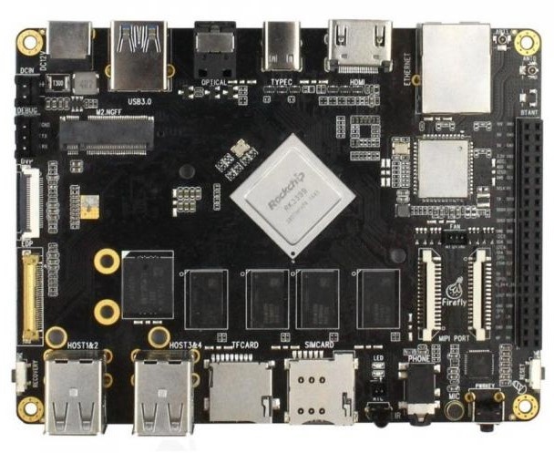 Rockchip RK3399, 1800 МГц, 4 Гб, 16 Гб SSD, Mali-T860 MP4, 1000 Мбит/с, Wi-Fi, Bluetooth