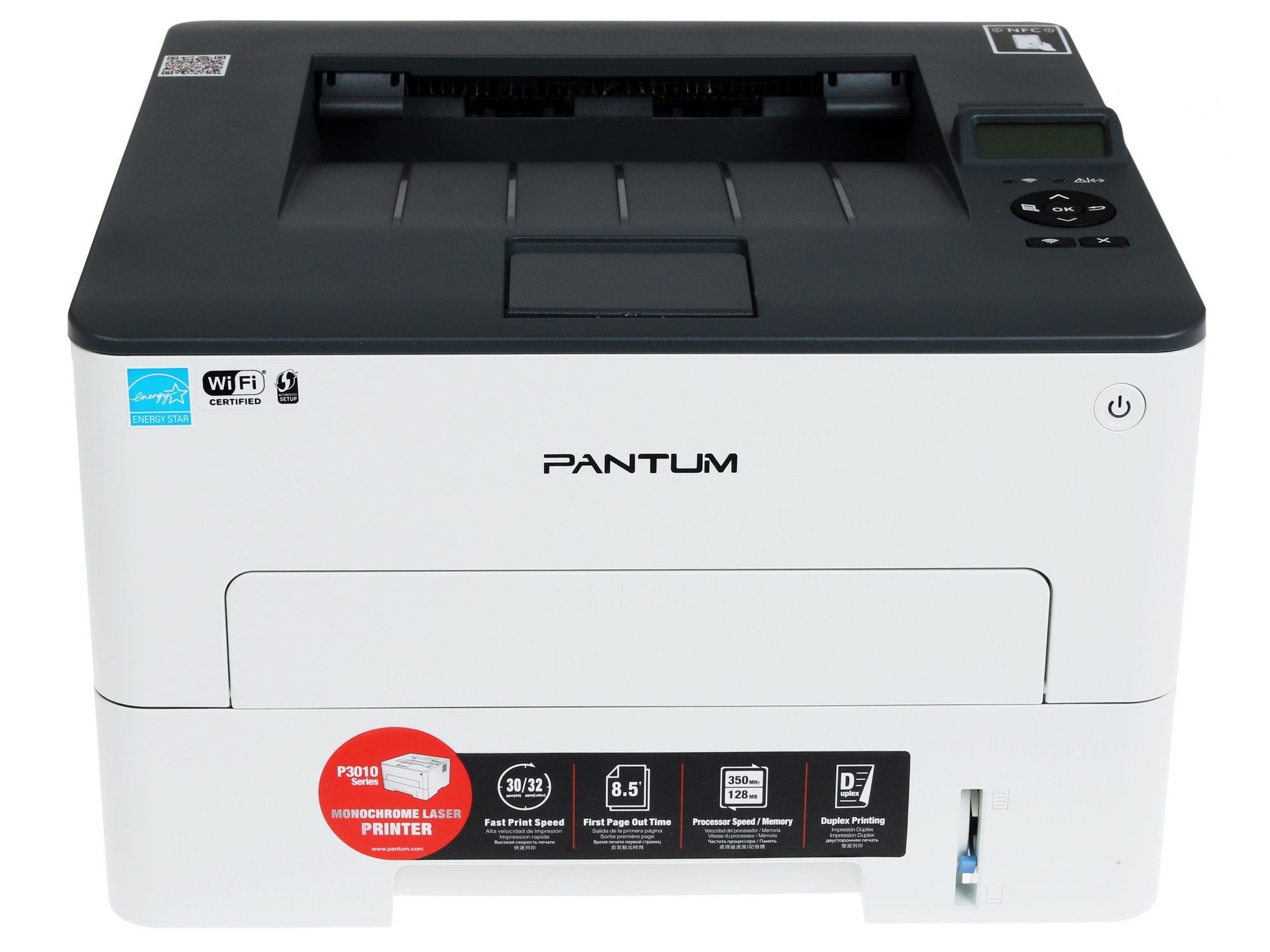 Принтер лазерный Pantum P3010DW, A4, ч/б, печ. до 30 стр/мин., 1200 x 1200 dpi, USB, RJ-45, Wi-Fi, N