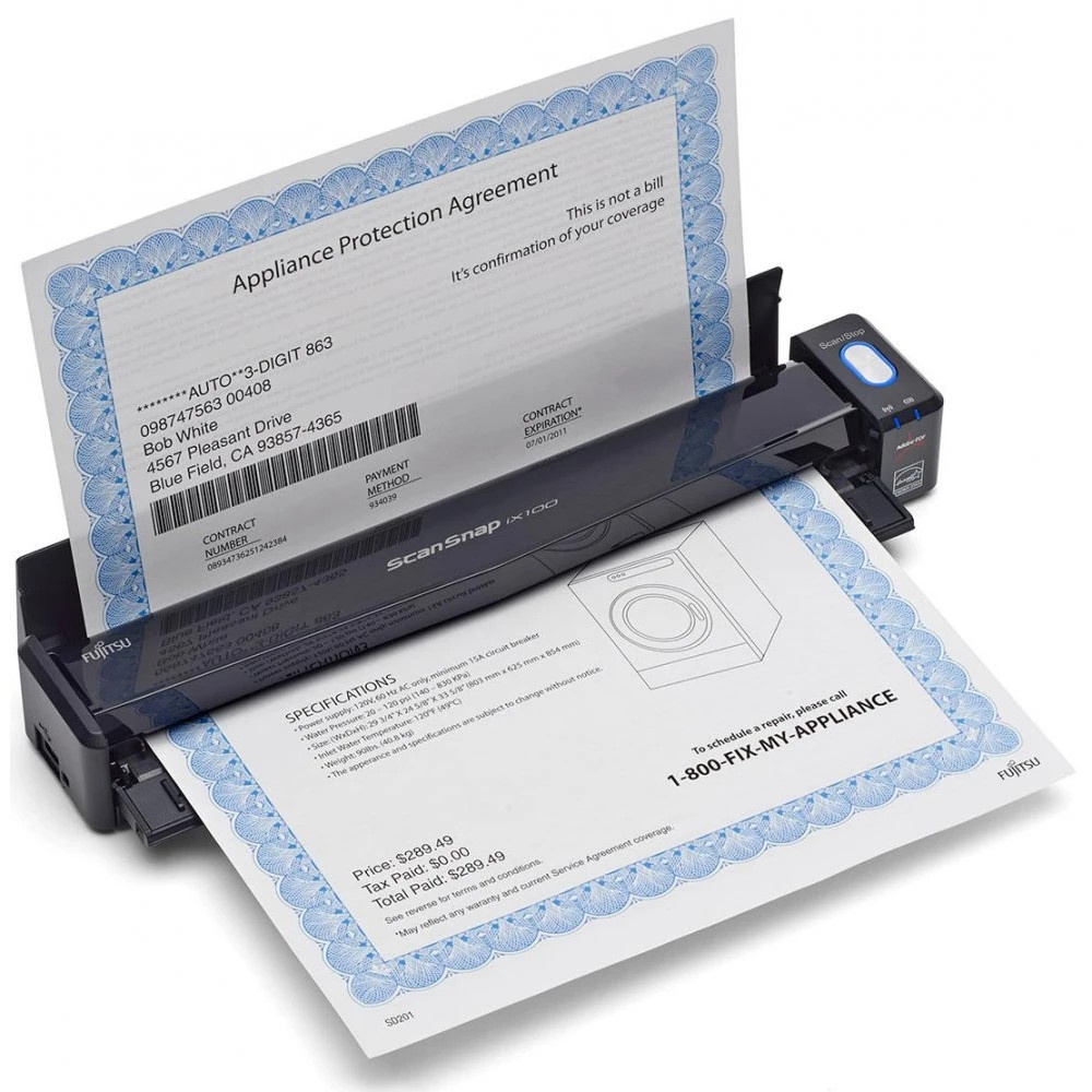 Сканер Fujitsu ScanSnap iX100  PA03688-B001  (А4, 5,2  сек./стр., односторонний,  Wi-Fi, 500)
