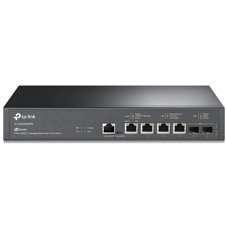 Коммутатор TP-Link JetStream™ 6-портовый управляемый  с 4 портами PoE++ 10GBase-T и 2 слотами SFP+ 1