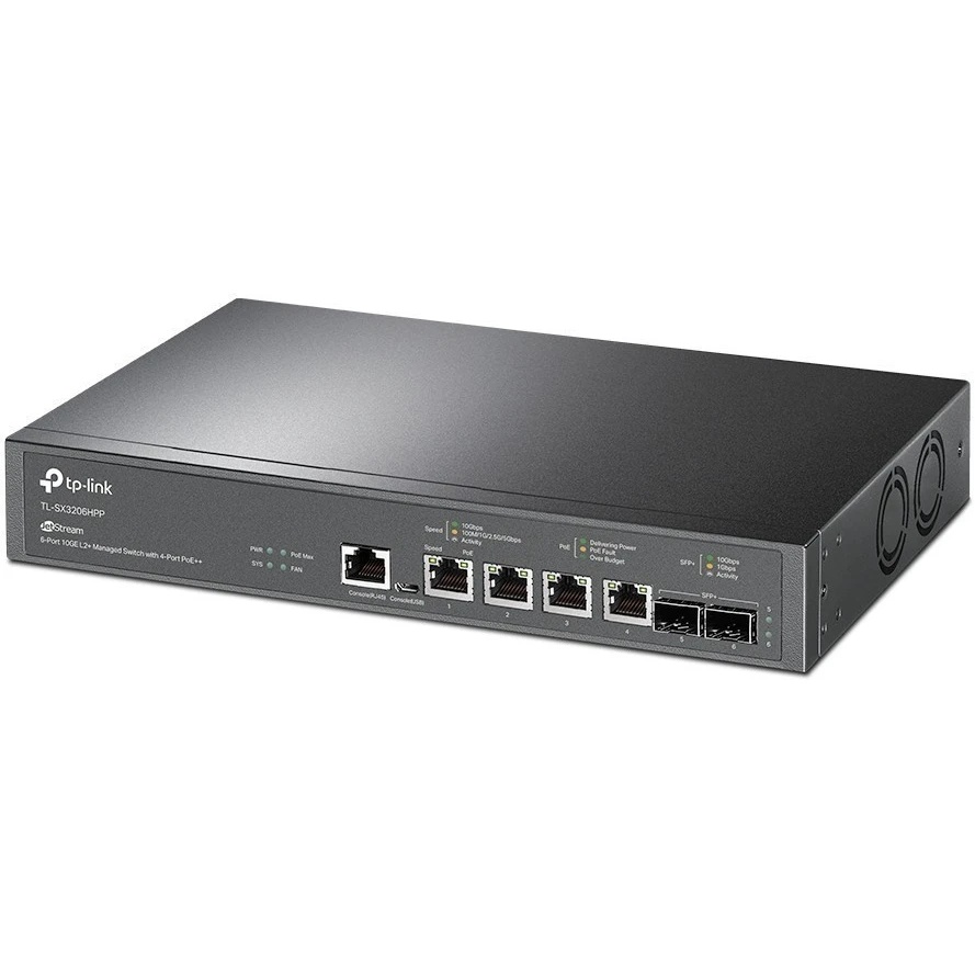 Коммутатор TP-Link JetStream™ 6-портовый управляемый  с 4 портами PoE++ 10GBase-T и 2 слотами SFP+ 1
