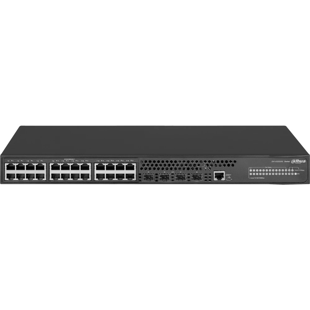 Коммутатор DAHUA 28-портовый управляемый, уровень L3Порты: 24 RJ45 10/100/1000Мбит/с, 4 SFP+ 1000/10