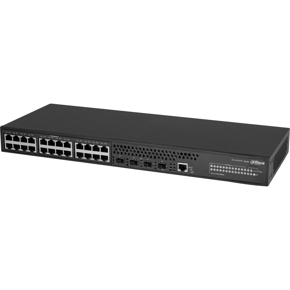 Коммутатор DAHUA 28-портовый управляемый, уровень L3Порты: 24 RJ45 10/100/1000Мбит/с, 4 SFP+ 1000/10