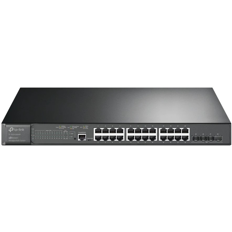 Коммутатор TP-Link 24-port Gigabit Managed PoE switch with 4 10G SFP+ ports, support 802.3af/at PoE,
