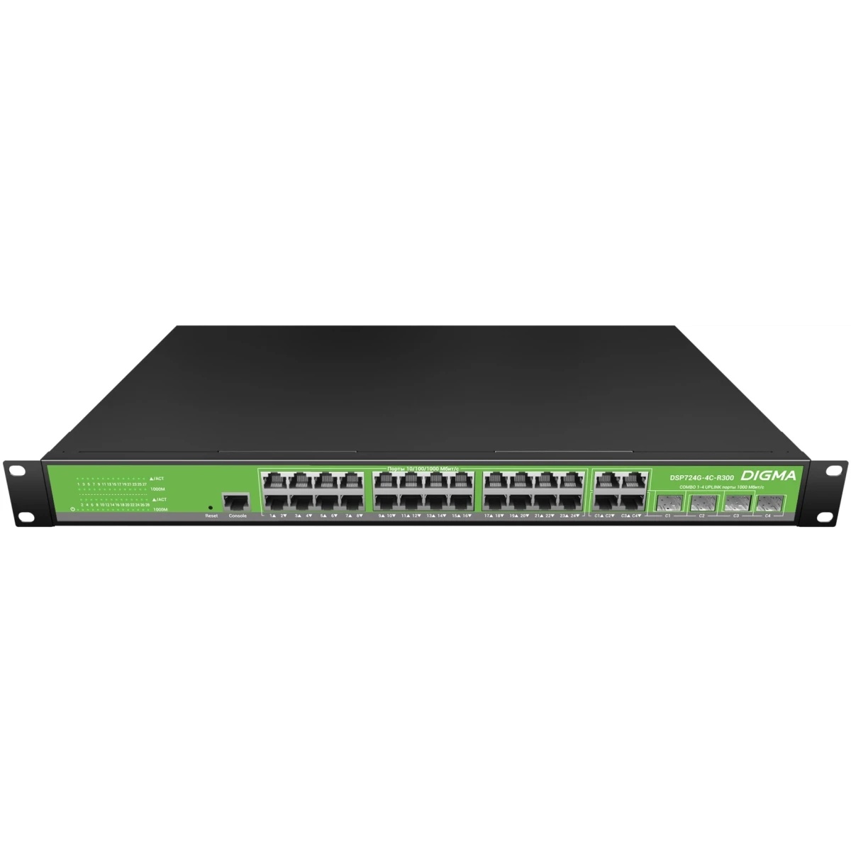 Коммутатор Digma DSP724G-4C-R300 (L2+) 24x1Гбит/с 4xКомбо(1000BASE-T/SFP) 24PoE 24PoE+ 300W управляе