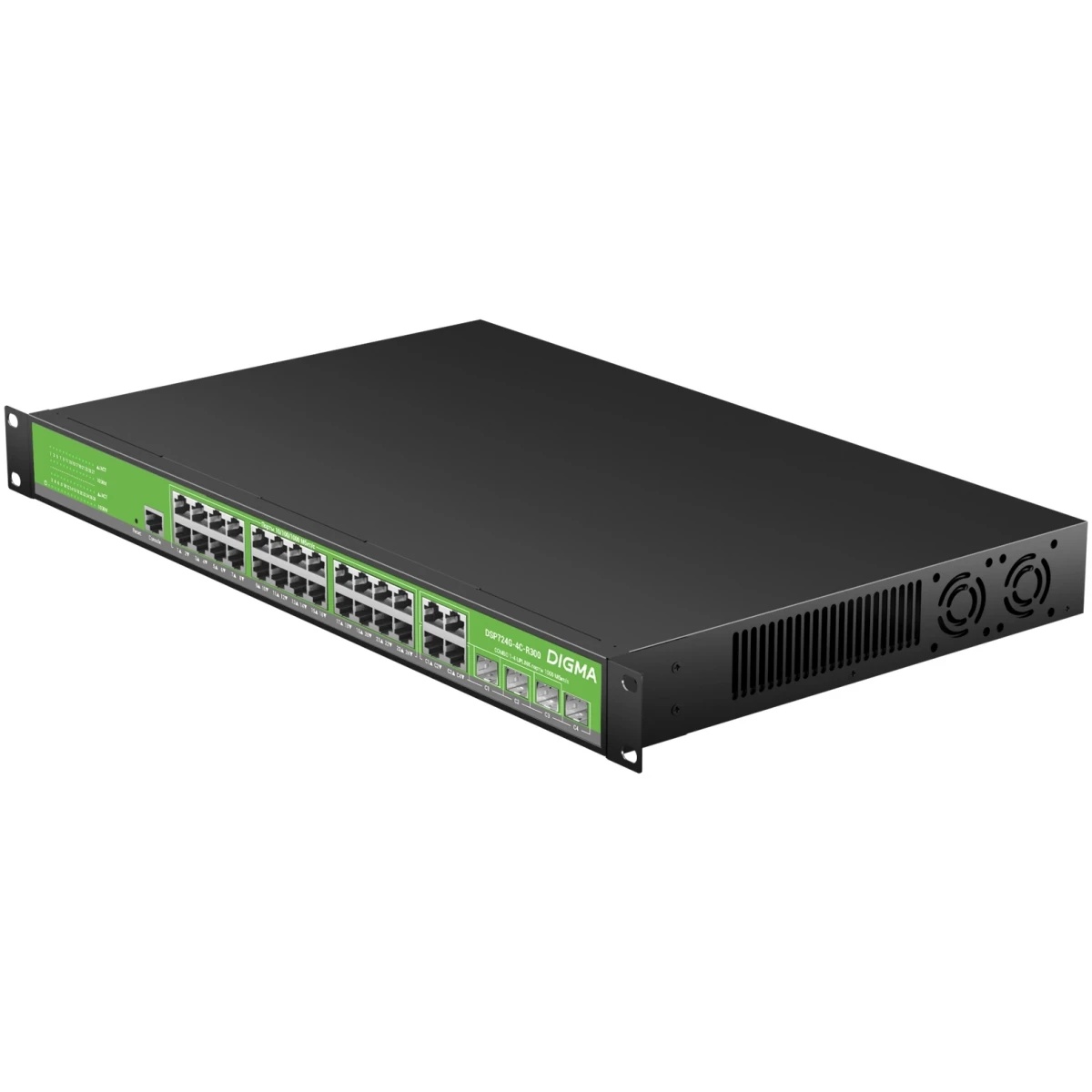 Коммутатор Digma DSP724G-4C-R300 (L2+) 24x1Гбит/с 4xКомбо(1000BASE-T/SFP) 24PoE 24PoE+ 300W управляе