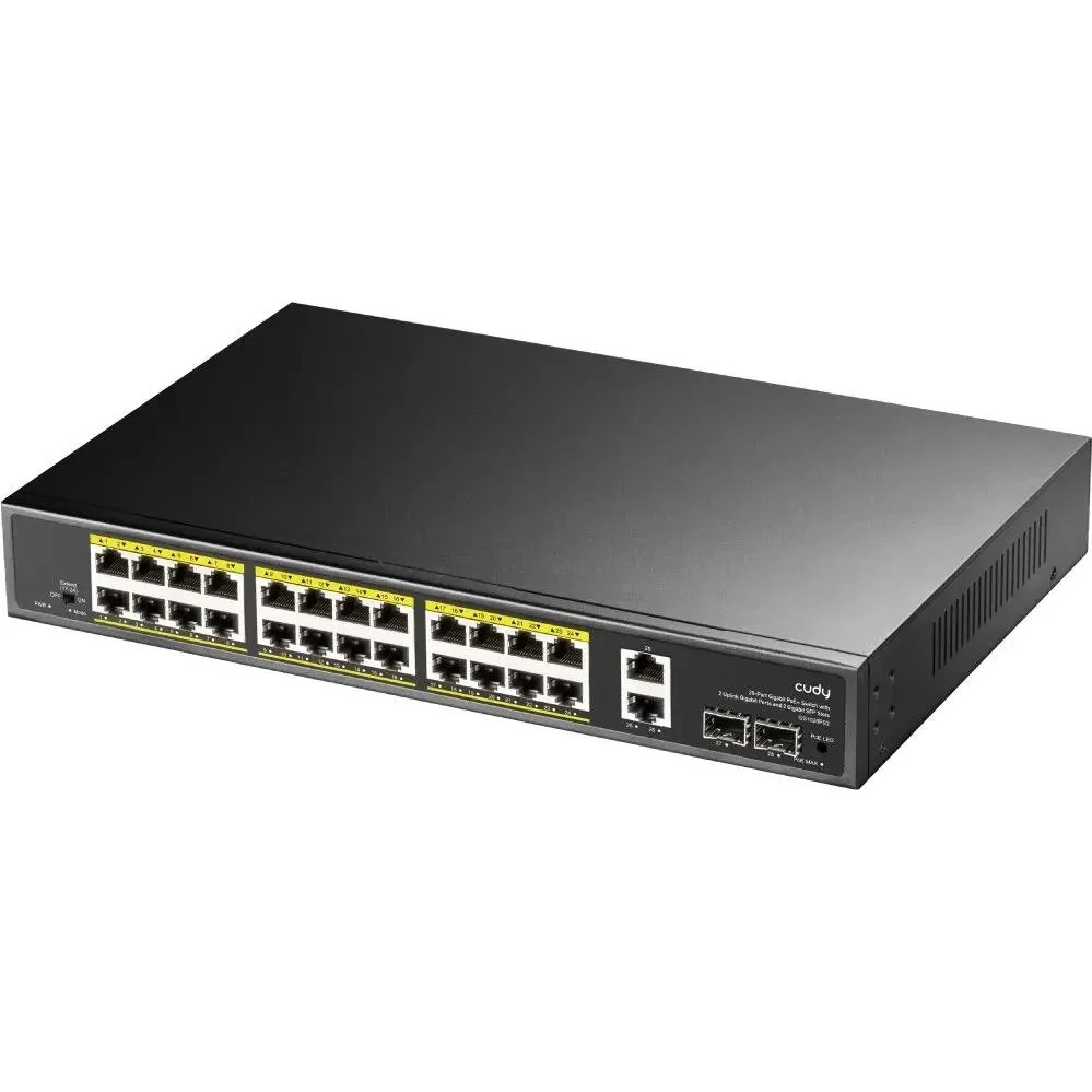 Коммутатор Cudy GS1026PS2, (L2) 26x1Гбит/с 2xКомбо(1000BASE-T/SFP), 2SFP, 24PoE, 300W, неуправляемый