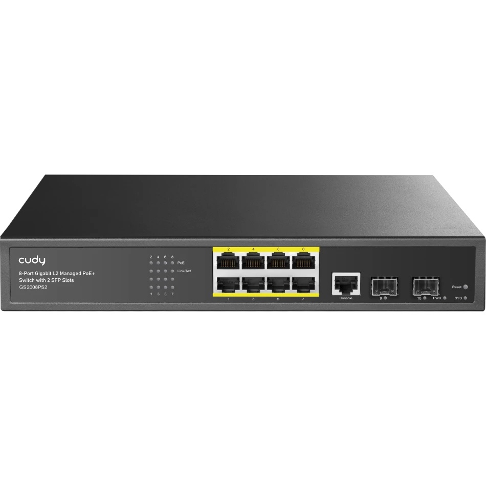 Коммутатор Cudy GS2008PS2 (L2) 8x1Гбит/с 2SFP 8PoE+ 120W управляемый