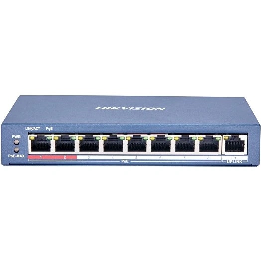 Коммутатор Hikvision DS-3E0109P-E/M(B) 9x100Mb 8PoE+ 58W неуправляемый