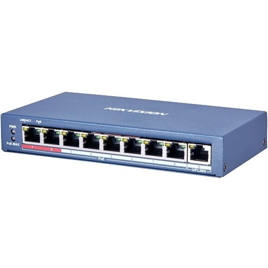 Коммутатор Hikvision DS-3E0109P-E/M(B) 9x100Mb 8PoE+ 58W неуправляемый