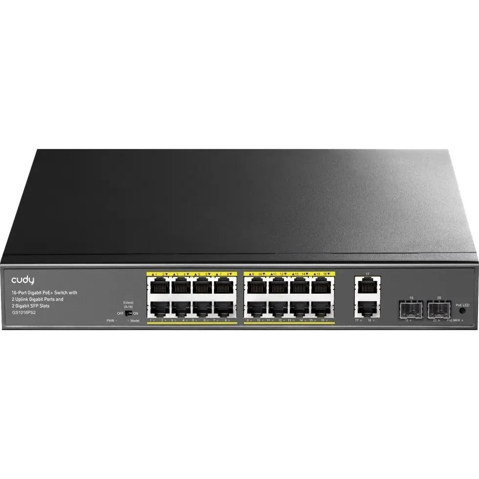 Коммутатор Cudy GS1018PS2 (L2) 18x1Гбит/с 2xКомбо(1000BASE-T/SFP) 2SFP 16PoE 200W неуправляемый