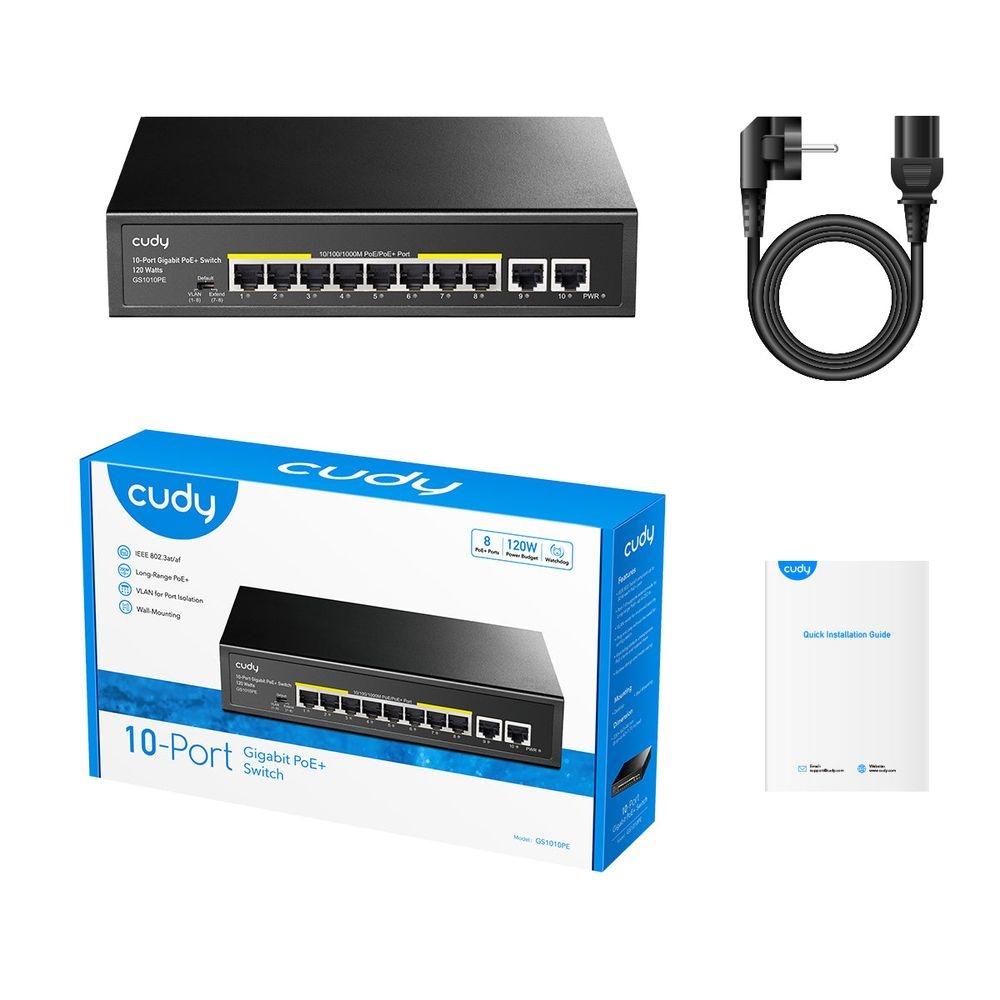 Коммутатор Cudy GS1010PE (L2) 10x1Гбит/с 8PoE+ 120W неуправляемый