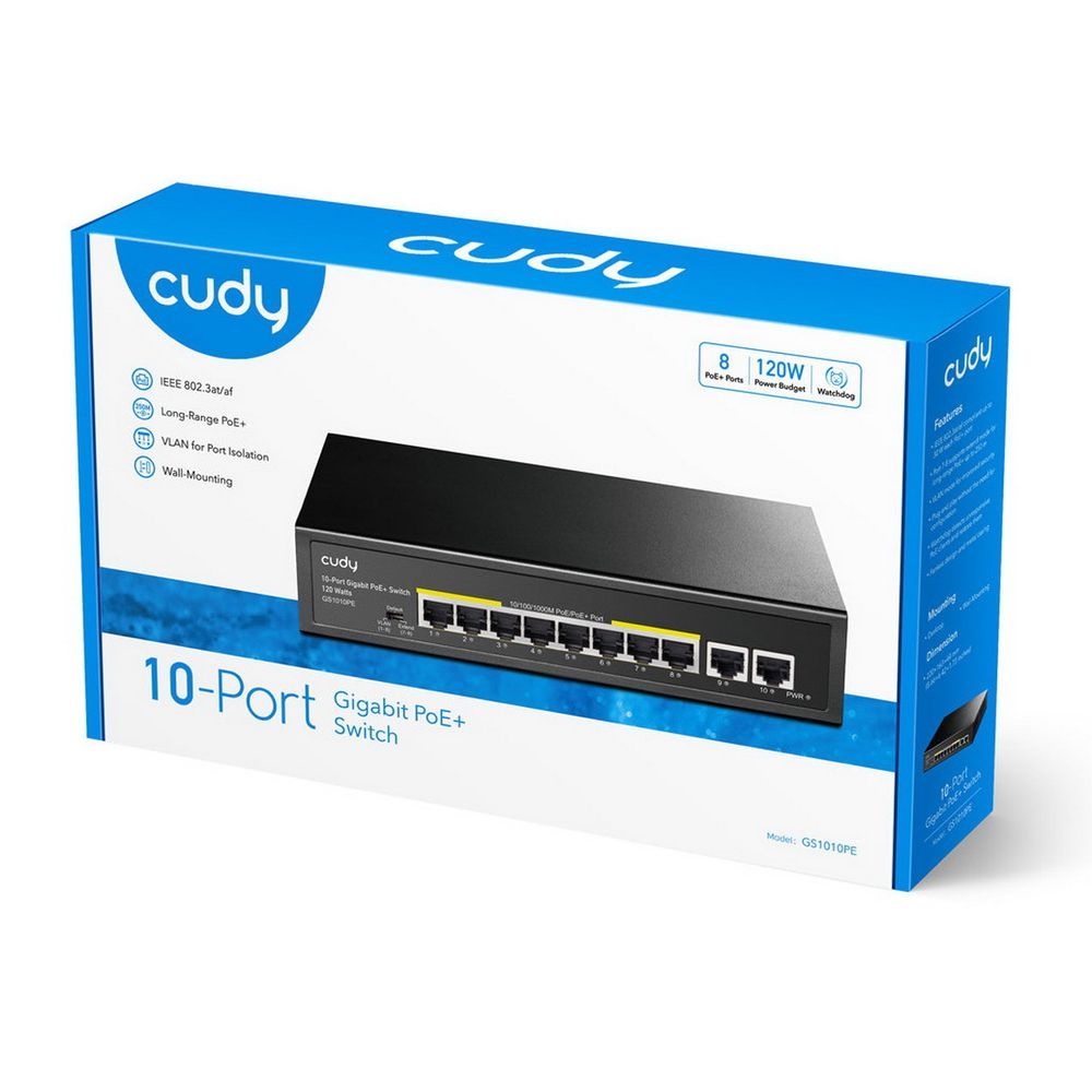 Коммутатор Cudy GS1010PE (L2) 10x1Гбит/с 8PoE+ 120W неуправляемый