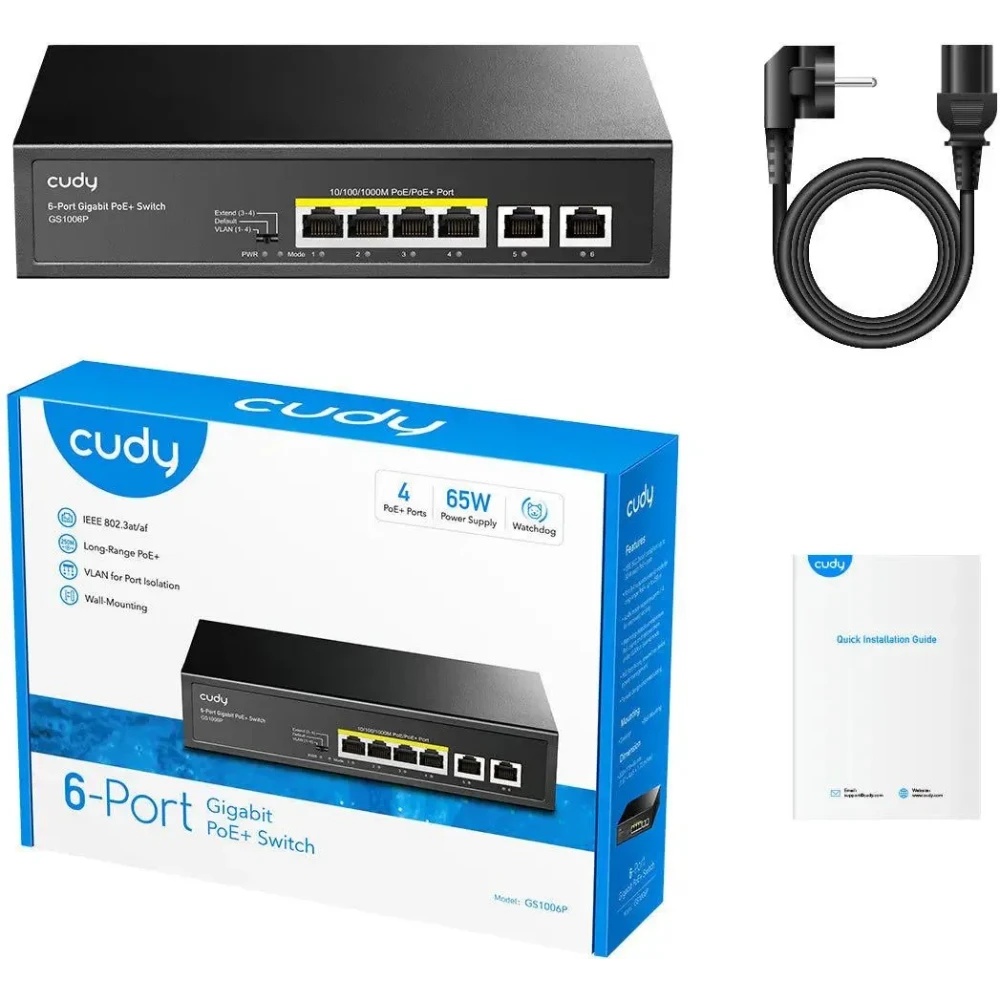 Коммутатор Cudy GS1006P (L2) 6x1Гбит/с 6PoE+ неуправляемый