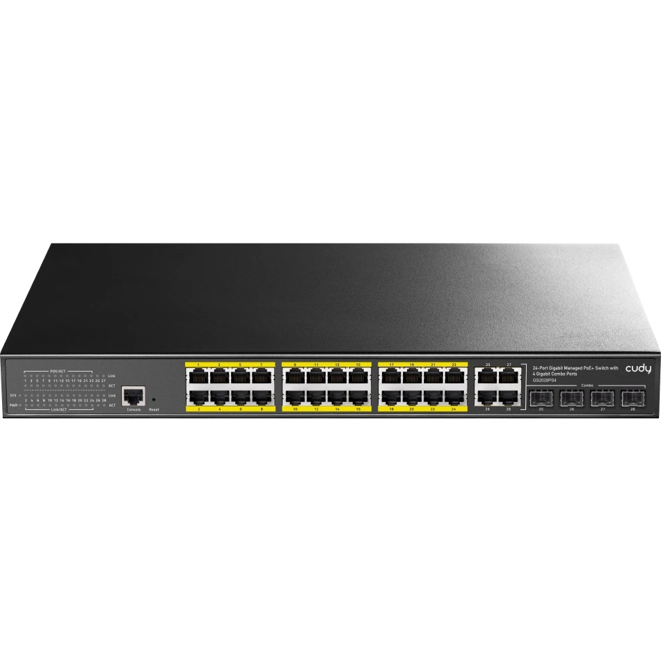 Коммутатор Cudy GS2028PS4-300W (L2) 28x1Гбит/с 4SFP 24PoE+ 300W управляемый