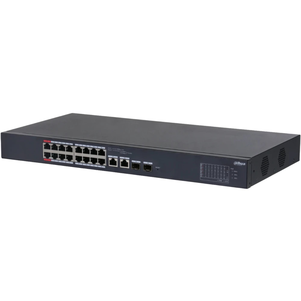 Коммутатор Dahua DH-CS4218-16ET-240 (L2) 16x100Мбит/с 2xКомбо(1000BASE-T/SFP) 2SFP 16PoE 240W управл