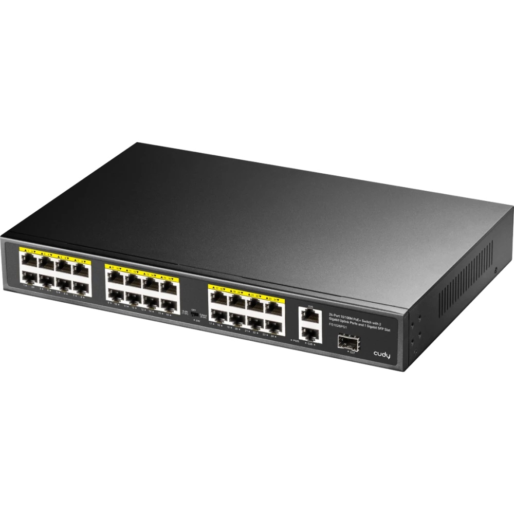 Коммутатор Cudy FS1026PS1, (L2) 24x100Мбит/с 2x1Гбит/с, 1SFP, 24PoE, 24PoE+ 300W, неуправляемый