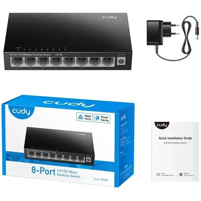 Коммутатор 8-Port 10/100 Mbps Desktop Switch, 8 10/100M RJ45 Ports, Loop Detection, Metal Case, Powe