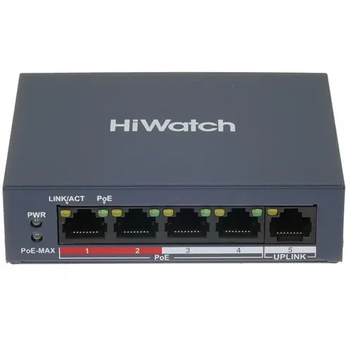 Коммутатор HiWatch DS-S504P(B) 5x100Mb 4PoE+ 35W неуправляемый
