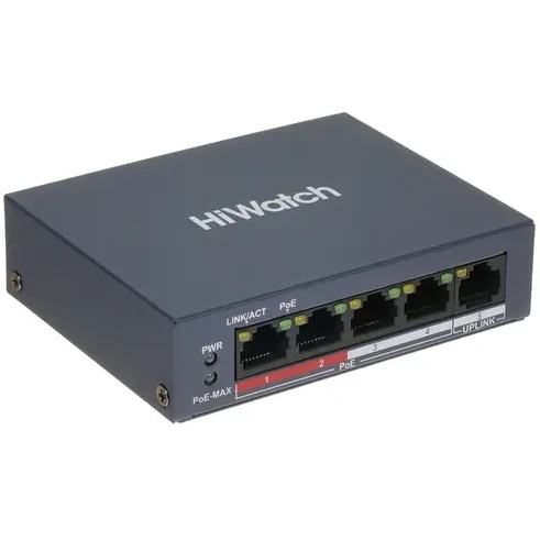 Коммутатор HiWatch DS-S504P(B) 5x100Mb 4PoE+ 35W неуправляемый