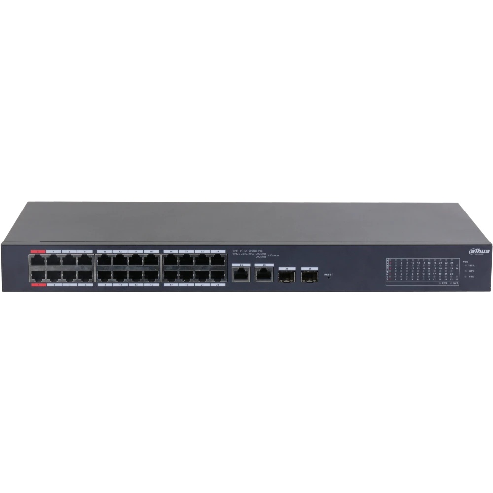 Коммутатор Dahua DH-CS4226-24ET-240 (L2) 24x100Мбит/с 2x1Гбит/с 2xКомбо(1000BASE-T/SFP) 240W управля