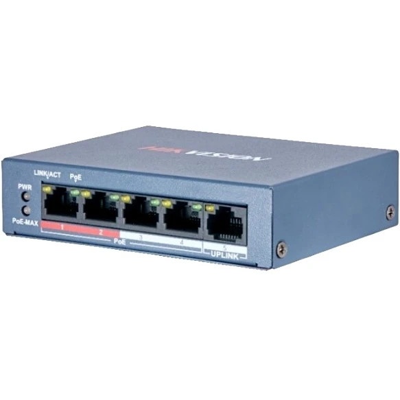 Коммутатор Hikvision DS-3E0105P-E/M(B) 4 RJ45 100M PoE с грозозащитой 6кВ; 1 Uplink порт 100М Ethern