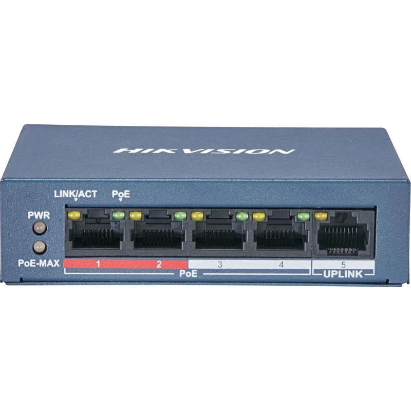 Коммутатор Hikvision DS-3E0105P-E/M(B) 4 RJ45 100M PoE с грозозащитой 6кВ; 1 Uplink порт 100М Ethern