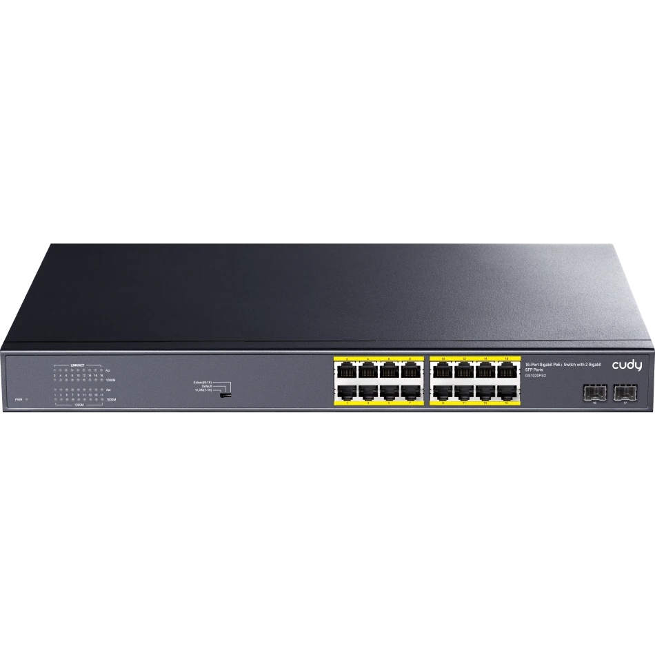 Коммутатор Cudy GS1020PS2 (L2) 16x1Гбит/с 2SFP 16PoE+ 200W неуправляемый