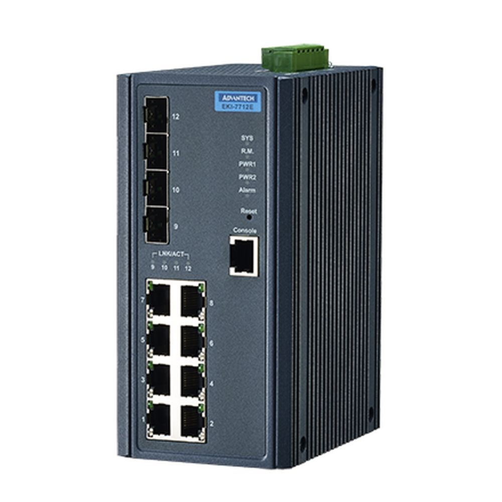 Управляемый коммутатор EKI-7712E-4F-AE Advantech Ethernet, 8 портов RJ-45, 4 порта Gigabit SFP, мета