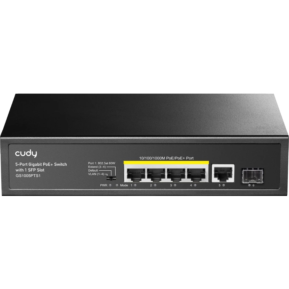 Коммутатор Cudy GS1005PTS1 (L2) 5x1Гбит/с 1SFP 4PoE+ 120W неуправляемый