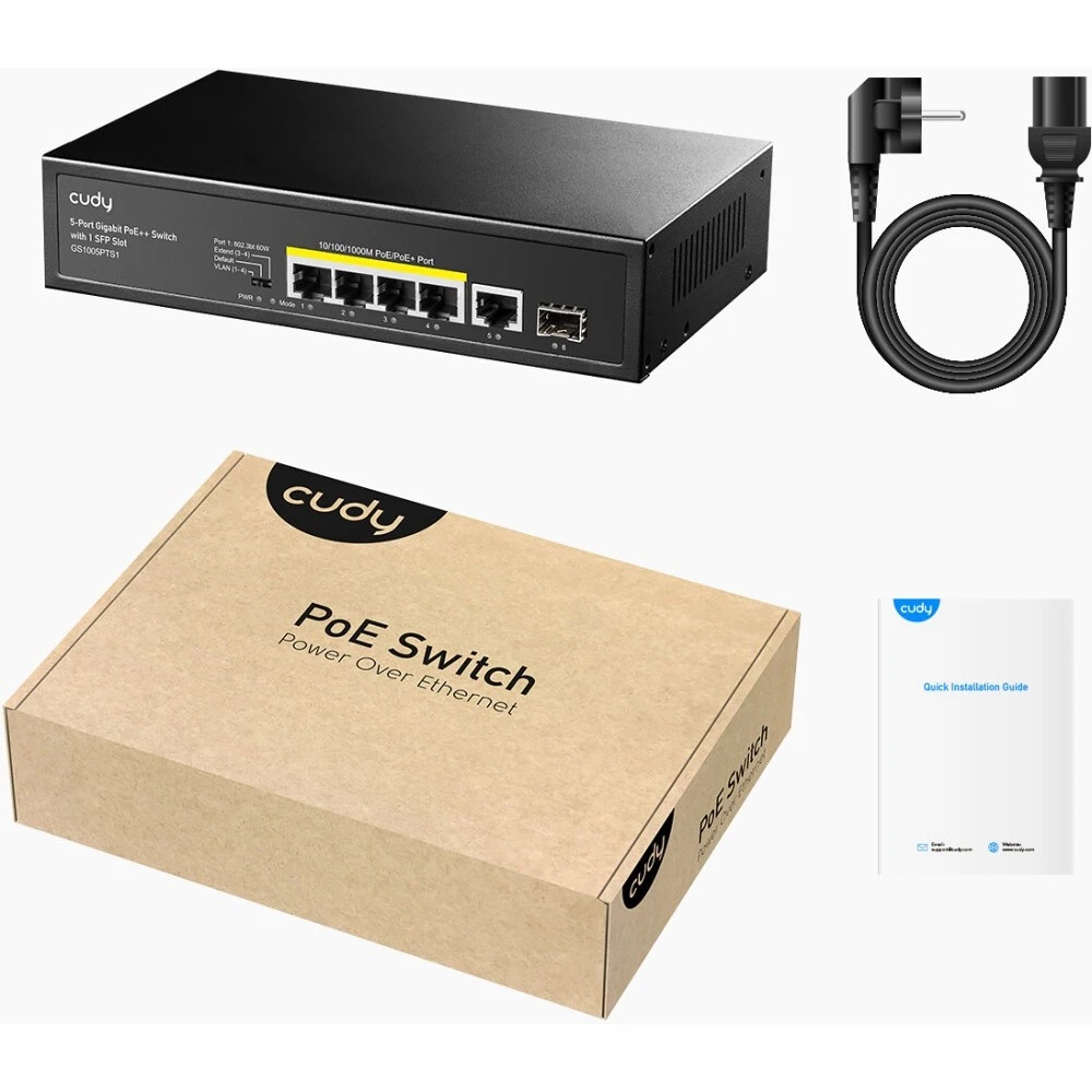 Коммутатор Cudy GS1005PTS1 (L2) 5x1Гбит/с 1SFP 4PoE+ 120W неуправляемый