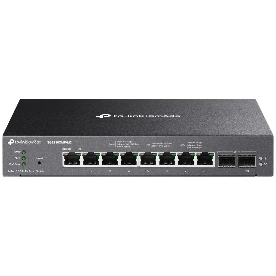 Коммутатор TP-Link SG2210XMP-M2, Smart линейки Omada с 8 портами PoE+ 2,5 Гбит/с и 2 портами SFP+