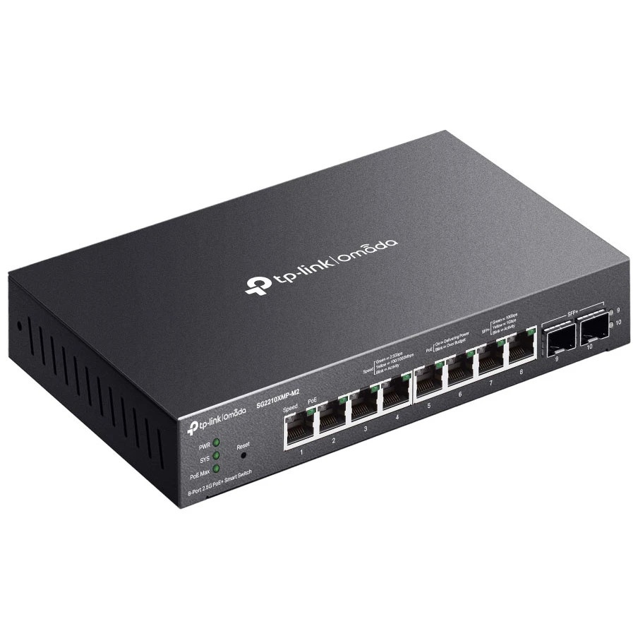 Коммутатор TP-Link SG2210XMP-M2, Smart линейки Omada с 8 портами PoE+ 2,5 Гбит/с и 2 портами SFP+