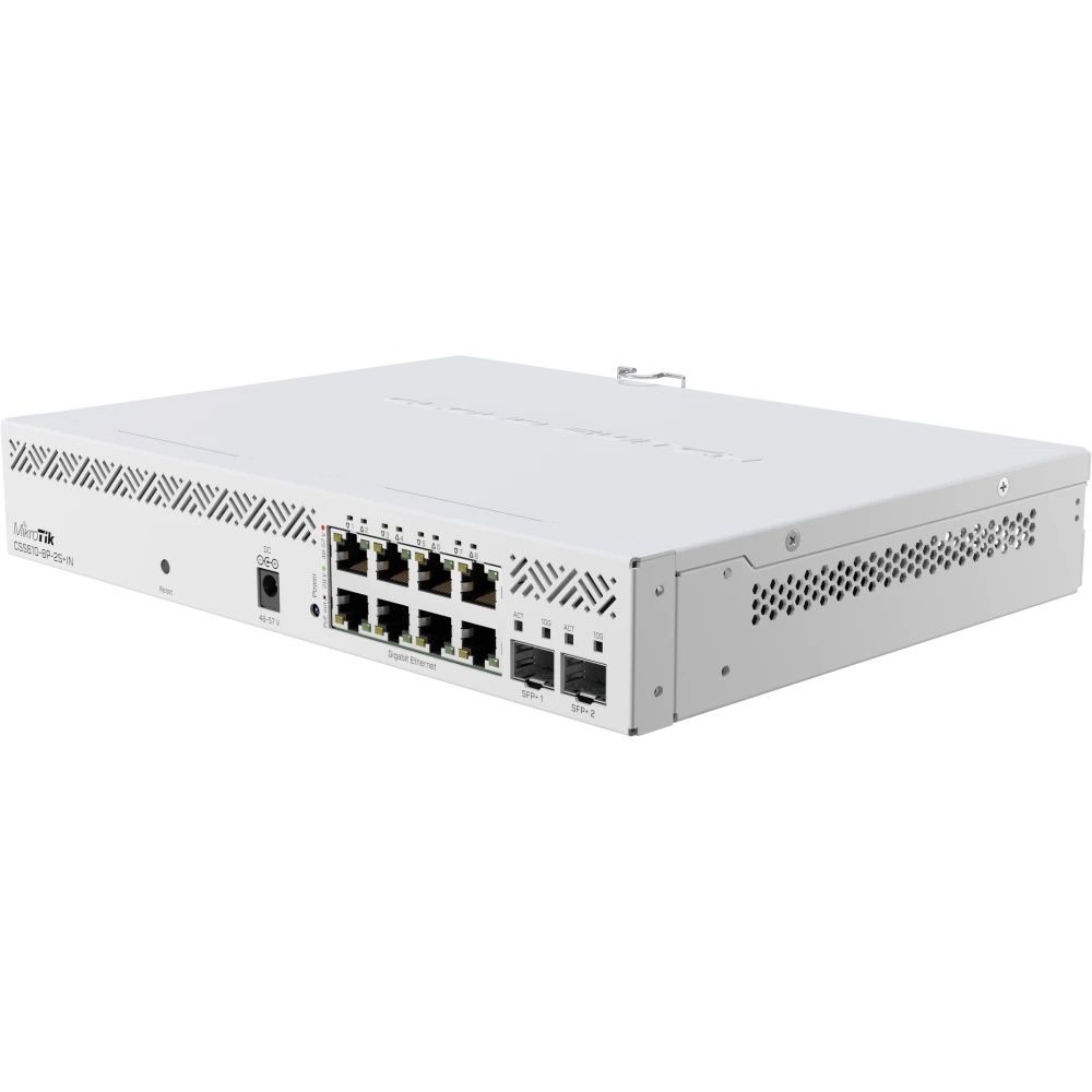 Коммутатор Mikrotik CSS610-8P-2S+IN PoE-коммутатор, 8х 1G RJ45, 2х SFP+, раздача PoE 140 Вт, SwitchO