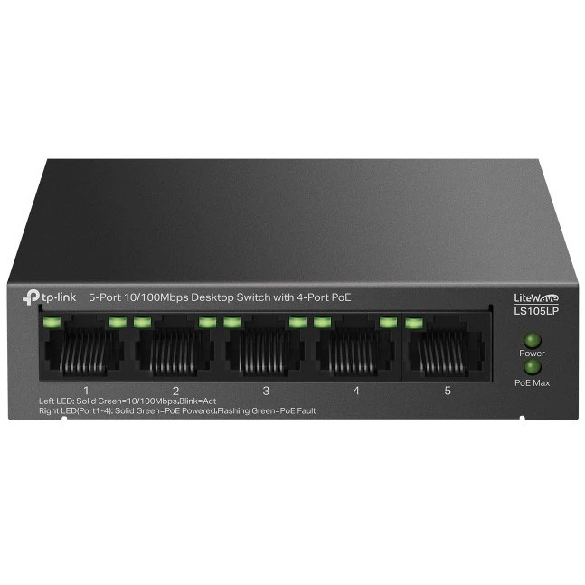 Настольный коммутатор TP-Link LS105LP с 5 портами 10/100 Мбит/с (4 порта PoE)