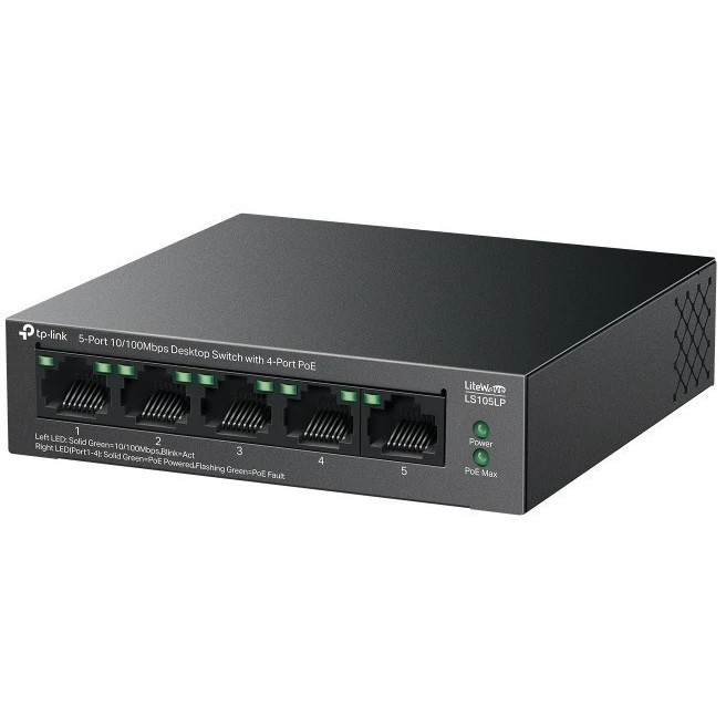 Настольный коммутатор TP-Link LS105LP с 5 портами 10/100 Мбит/с (4 порта PoE)