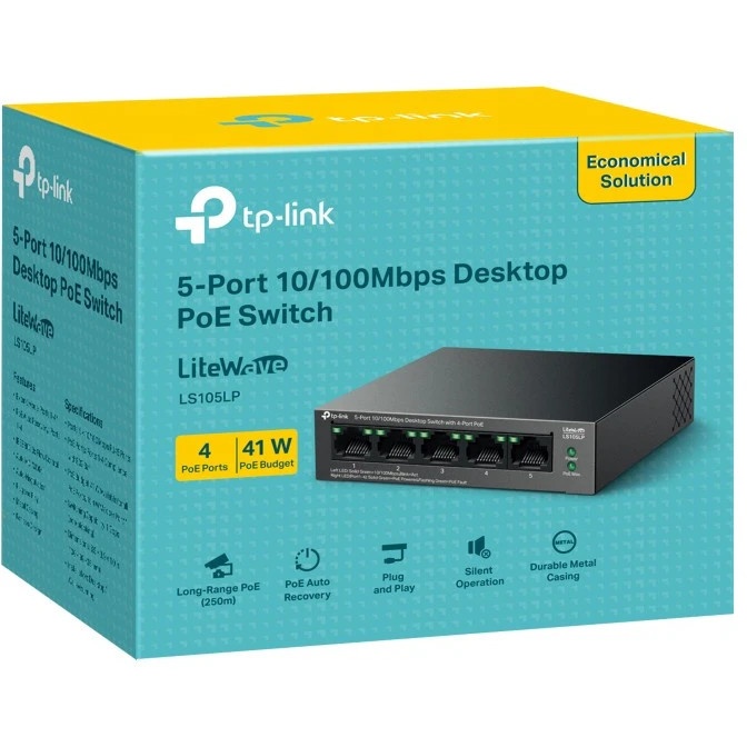 Настольный коммутатор TP-Link LS105LP с 5 портами 10/100 Мбит/с (4 порта PoE)