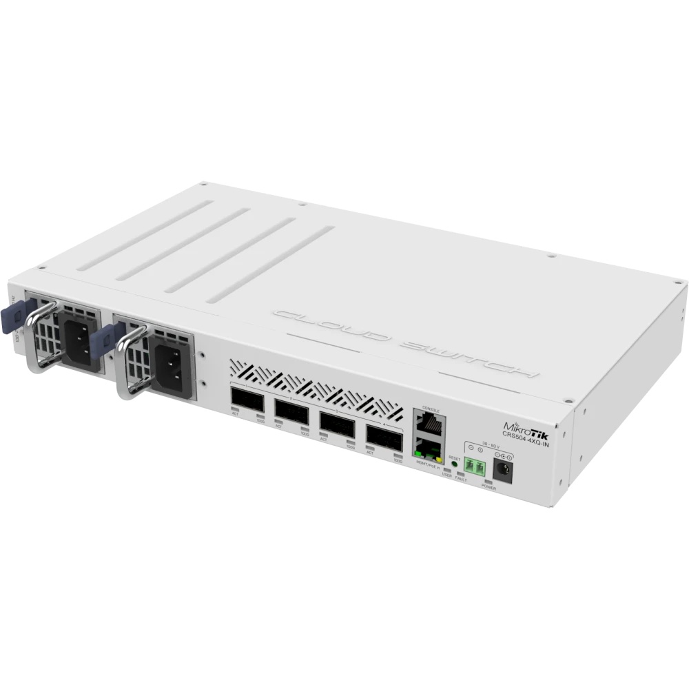 Коммутатор Mikrotik CRS504-4XQ-IN, 1x10Base-T/100Base-TX, 4xQSFP28, Switching capacity 800 Gbps