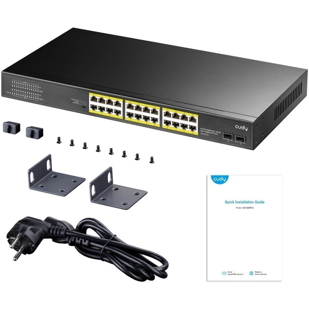 Коммутатор Cudy GS1028PS2 (L2) 24x1Гбит/с 2SFP 24PoE+ 300W неуправляемый
