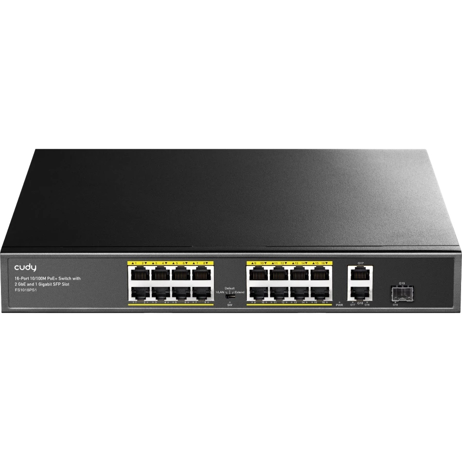 Коммутатор Cudy FS1018PS1 (L2) 16x100Мбит/с 2x1Гбит/с 1SFP 16PoE+ 200W неуправляемый
