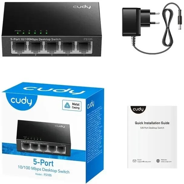 Коммутатор CUDY FS105 5-Port 10/100 Mbps Desktop Switch, 5 10/100M RJ45 Ports, Loop Detection, Metal