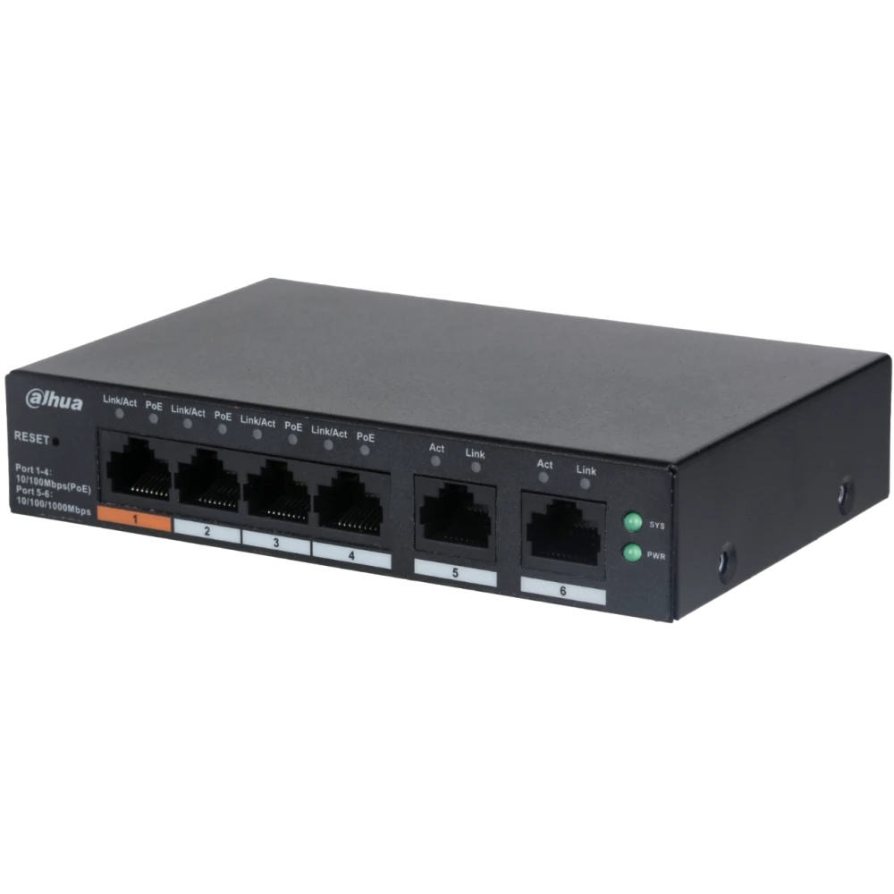 Коммутатор Dahua DH-CS4006-4ET-60 (L2) 4x100Мбит/с 2xКомбо(1000BASE-T/SFP) 30W управляемый