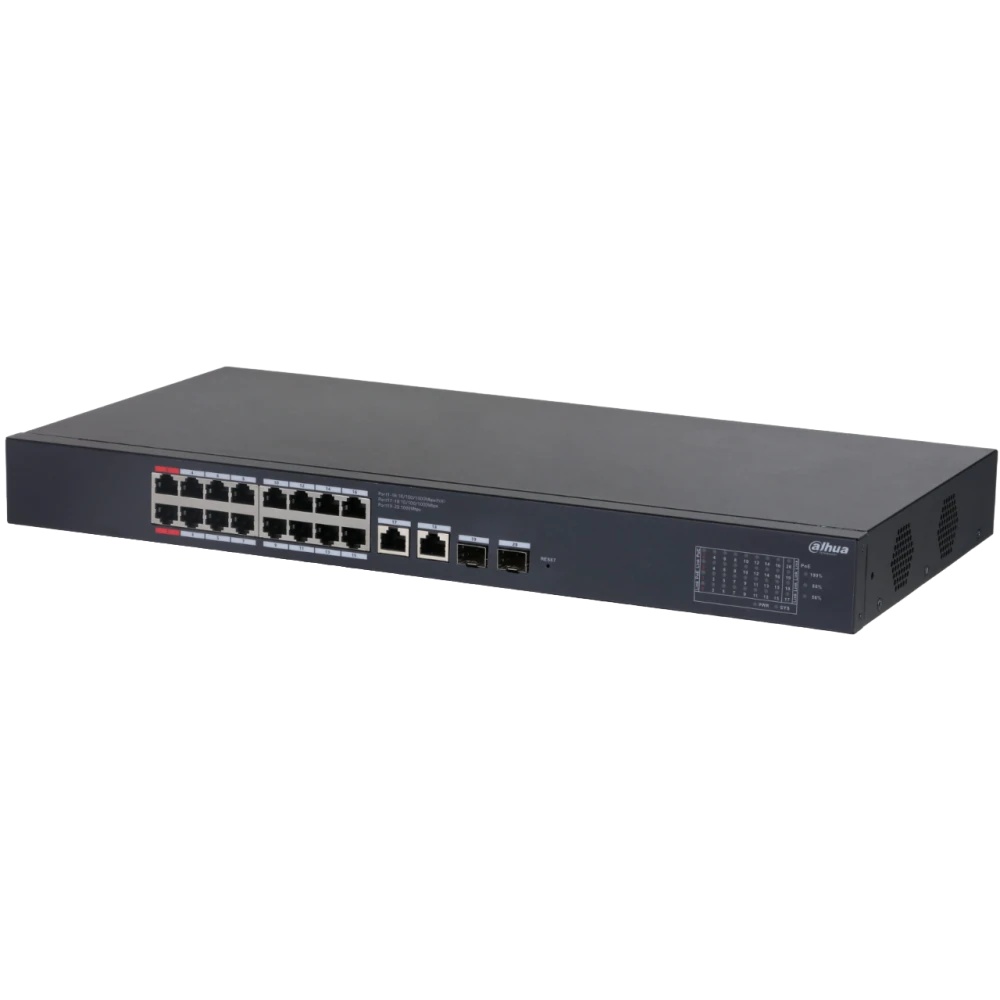 Коммутатор Dahua DH-CS4220-16GT-240 (L2) 16x100Мбит/с 2x1Гбит/с 2xКомбо(1000BASE-T/SFP) 16PoE 265W у