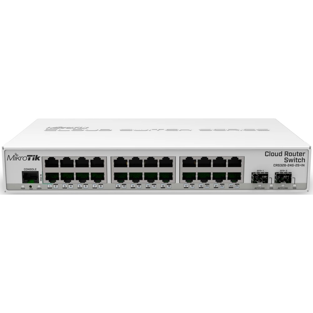 Коммутатор Mikrotik CRS326-24G-2S+IN with 800 MHz CPU, 512MB RAM, 24xGigabit LAN, 2xSFP+ cages, Rout