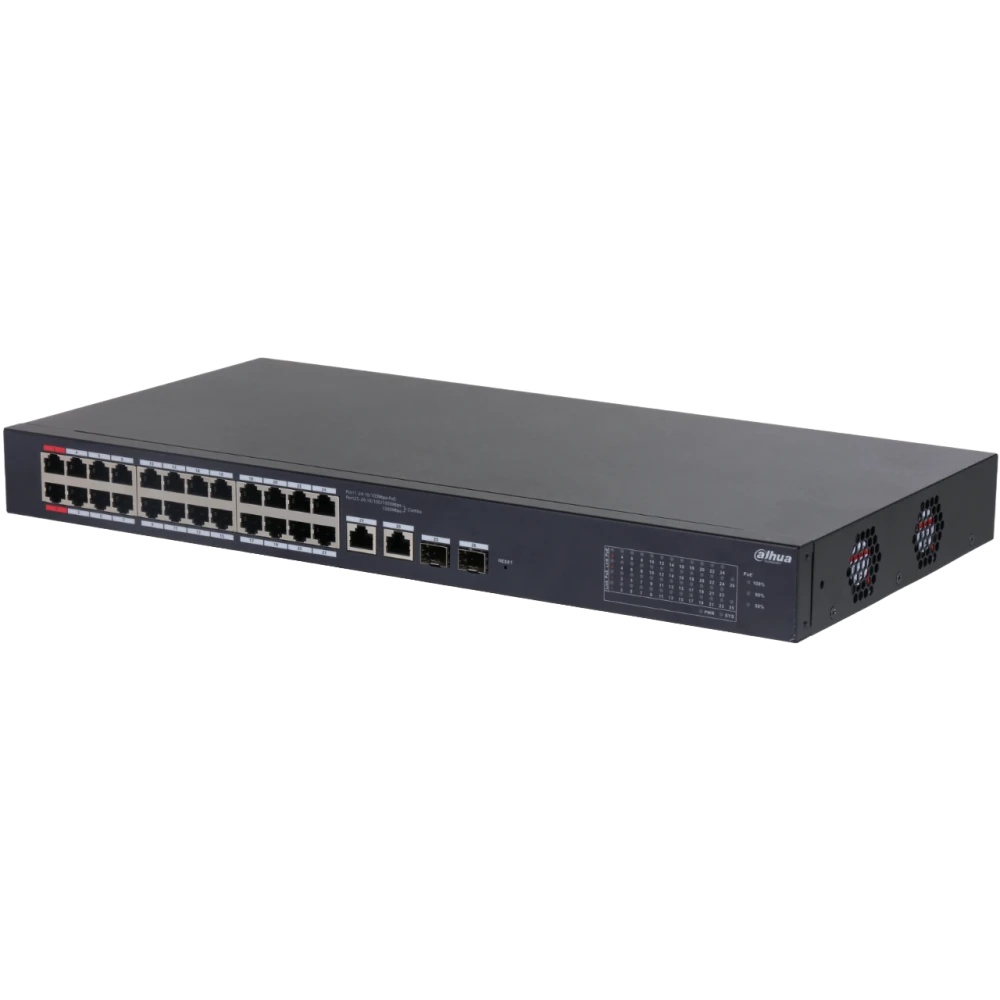 Коммутатор Dahua DH-CS4226-24ET-375 (L2) 24x100Мбит/с 2xКомбо (1000BASE-T/SFP) 2SFP 24PoE 375W управ