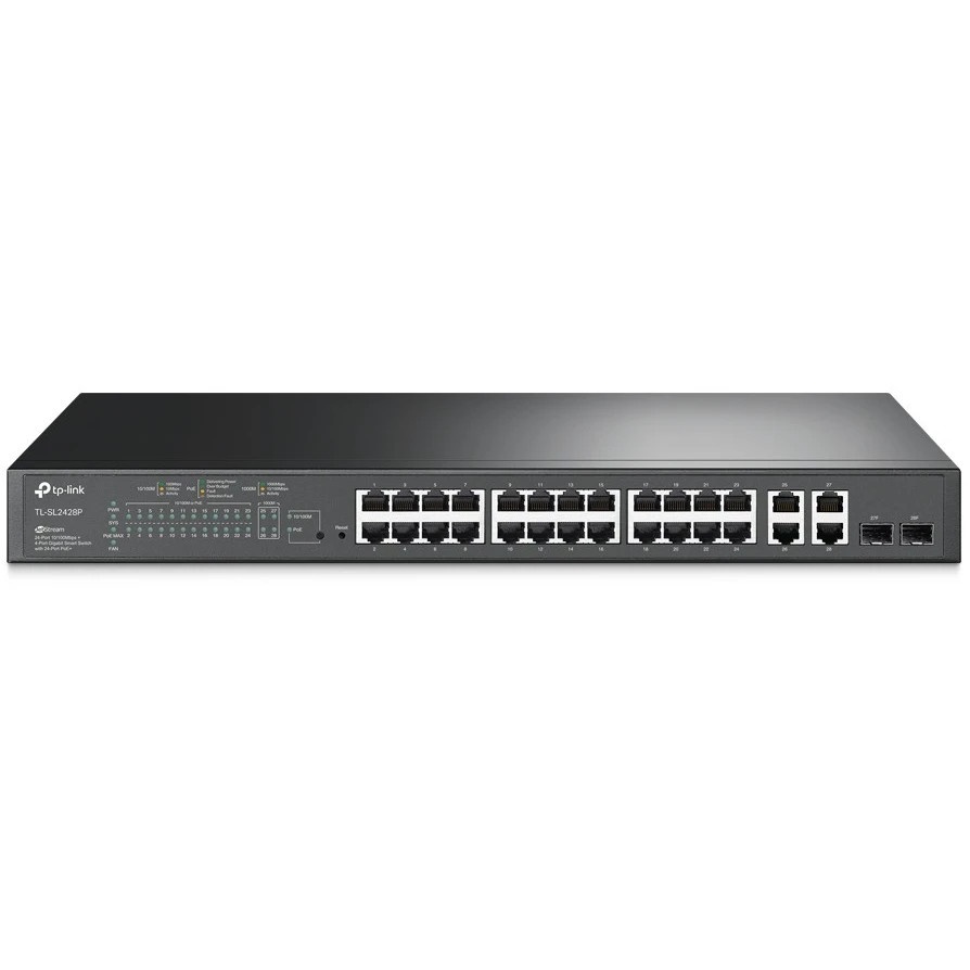 Сетевой коммутатор JetStream 24-port 10/100Mbps + 4-port Gigabit L2 Smart Switch with 24-port PoE+,