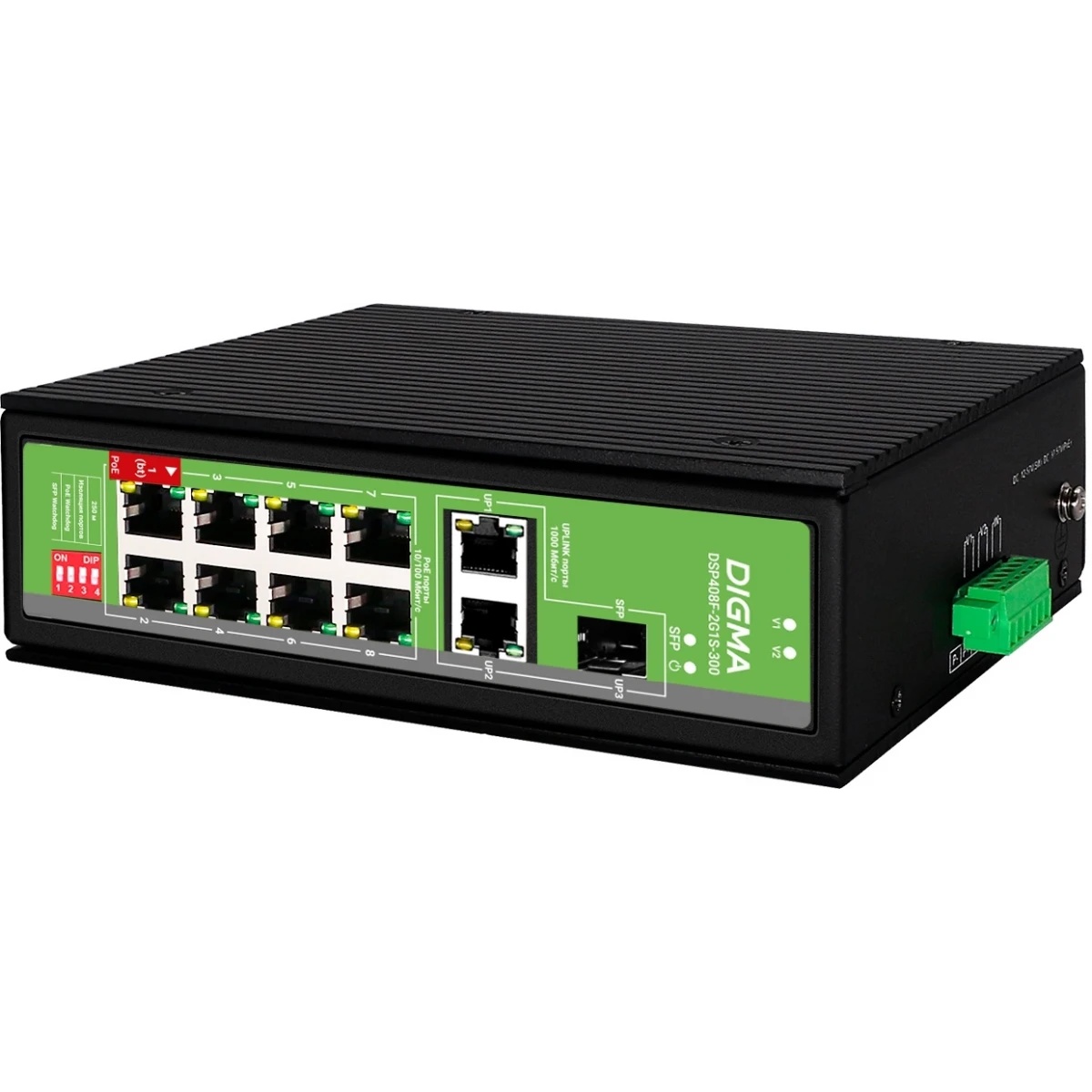 Коммутатор Digma DSP408F-2G1S-300 (L2) 8x100Мбит/с 2x1Гбит/с 1SFP 8PoE 8PoE+ 1PoE++ 300W неуправляем