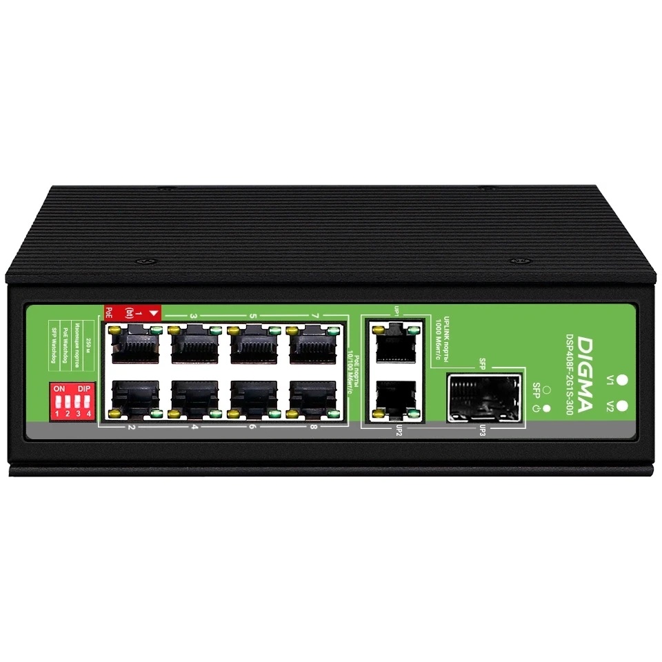 Коммутатор Digma DSP408F-2G1S-300 (L2) 8x100Мбит/с 2x1Гбит/с 1SFP 8PoE 8PoE+ 1PoE++ 300W неуправляем