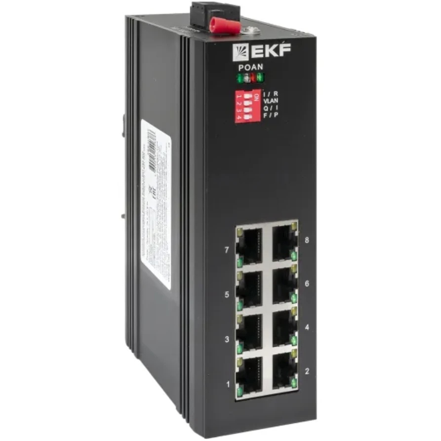Промышленный неуправляемый коммутатор U-8GTP, 8 портов 10/100/1000Base-T(X) RJ45 c PoE, монтаж на ди