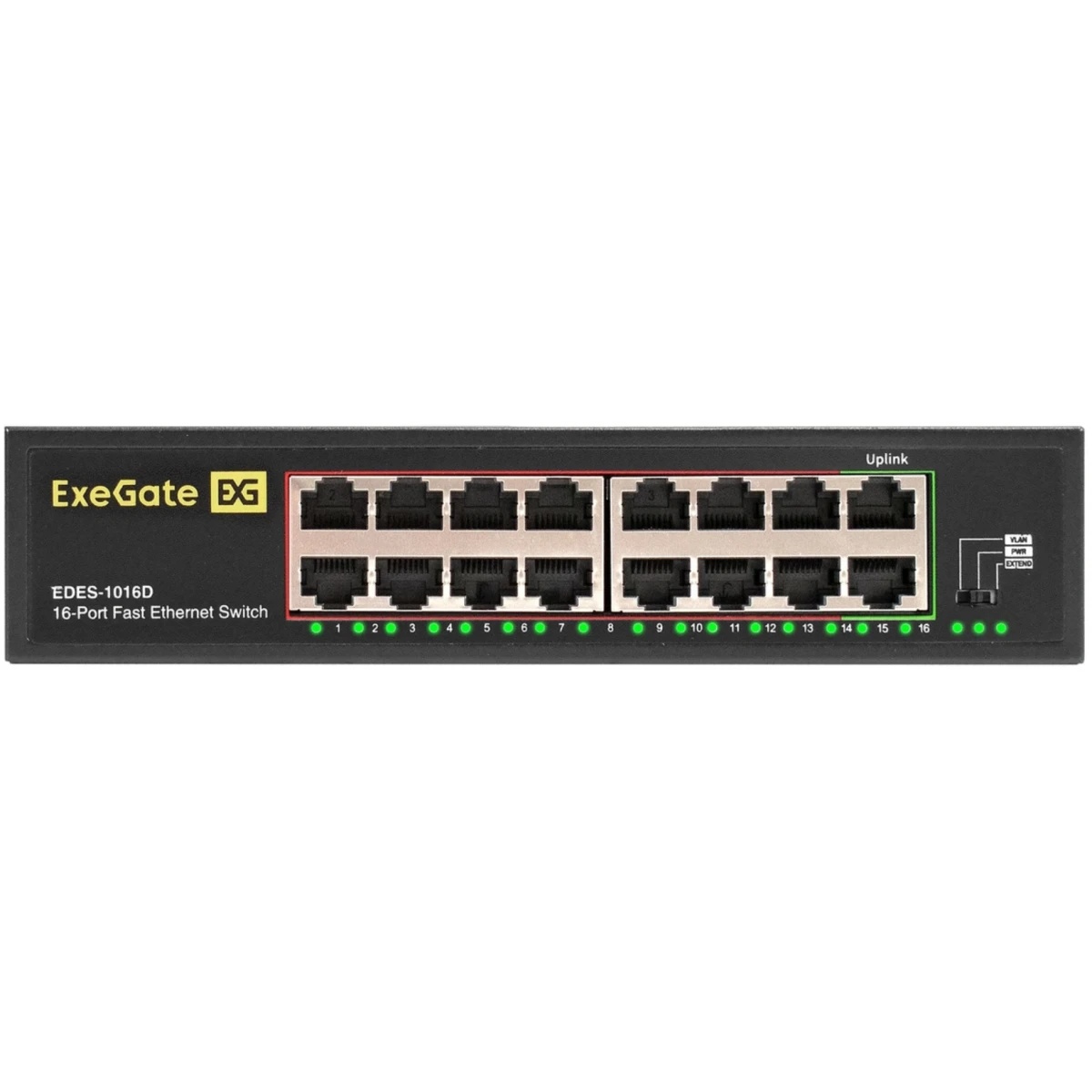 Коммутатор неуправляемый ExeGate EDES-1016D (16-портовый UTP 10/100Mbps, металлический корпус, с воз